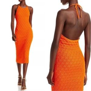 NWOT Alice + Olivia Jone Textured Knit Halter Dress Sienna Orange Size L